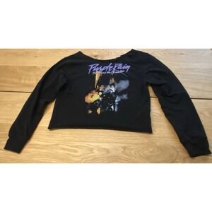 Prince Purple Rain Y2k Prince Raw Hem Cropped Sweatshirt Med Woman Blk